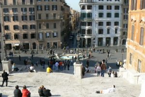 Looking down the Spanish Steps at the Boat Fountain, Rome,